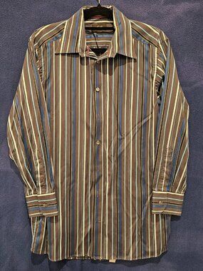 Eton 1928 Men's 42 16.5 Dress Shirt Blue Gray Stripe Long Sleeve Premium